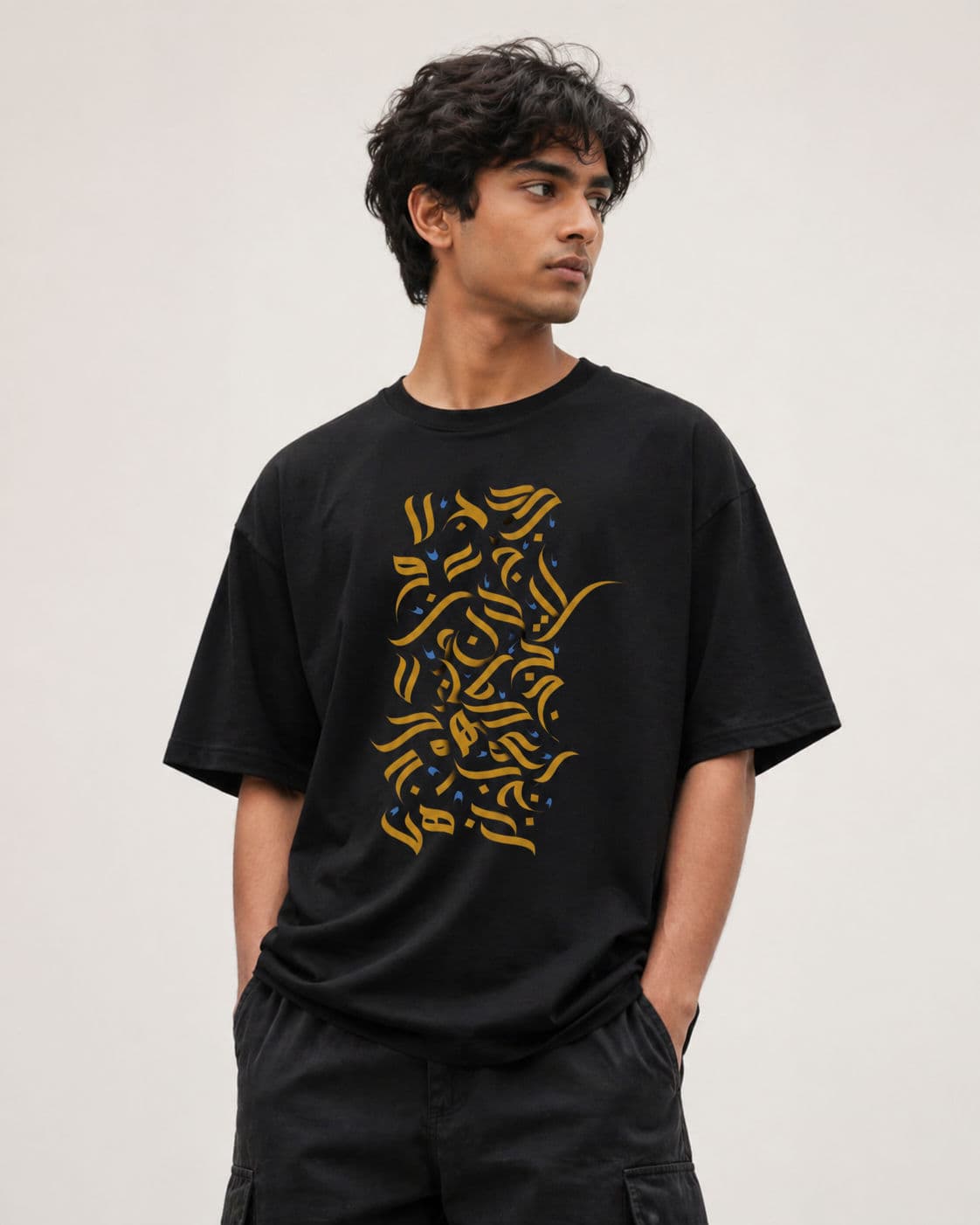 Black Drop Shoulder T-Shirt Arabic Calligraphy Edition