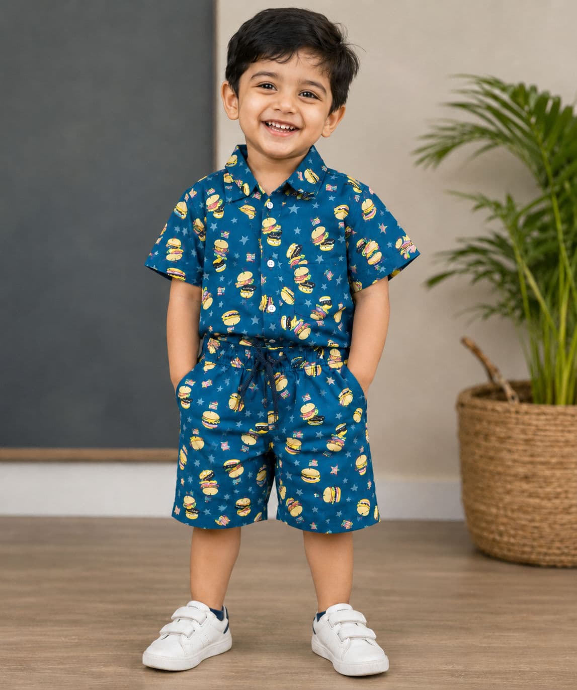 Kids Boys Burger Print Shirt & Shorts Set
