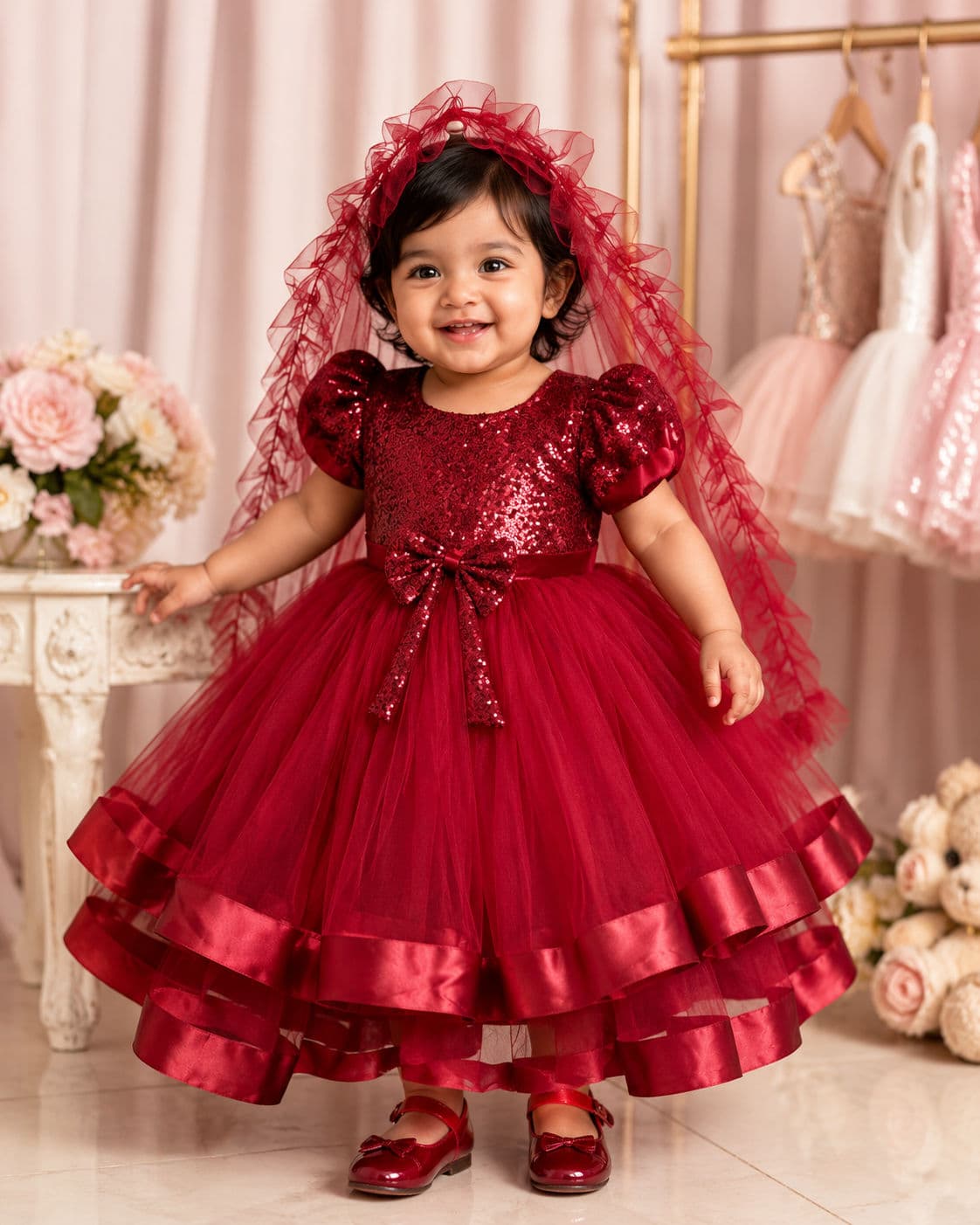 Kids Girls Red Princess Party Dress