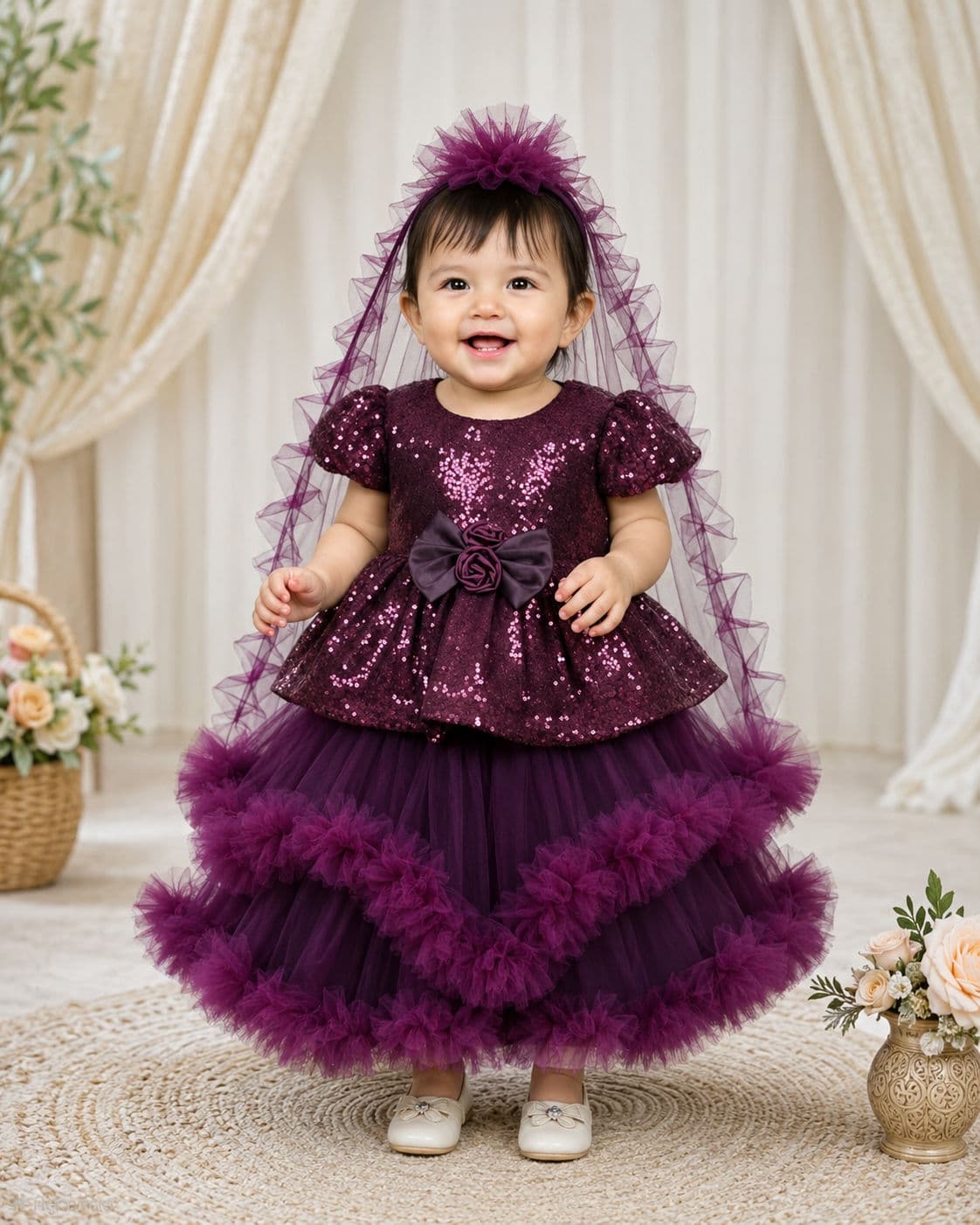 Kids Girls Deep Purple Princess Party Dress