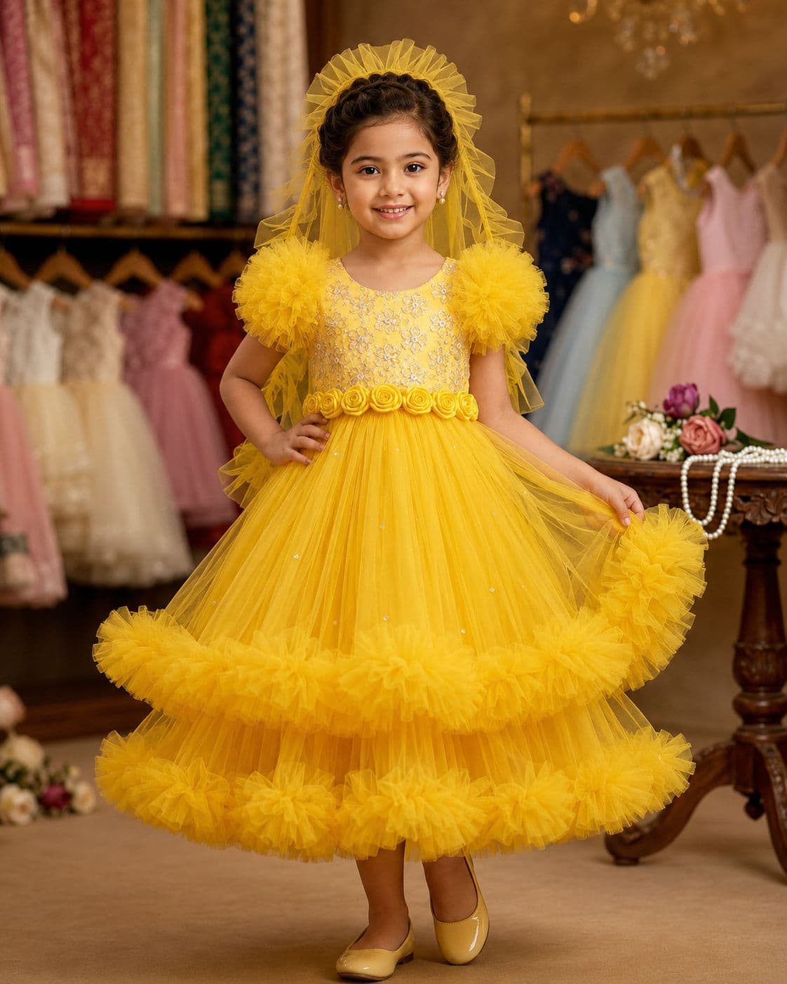 Kids Girls Yellow Princess Party Dress