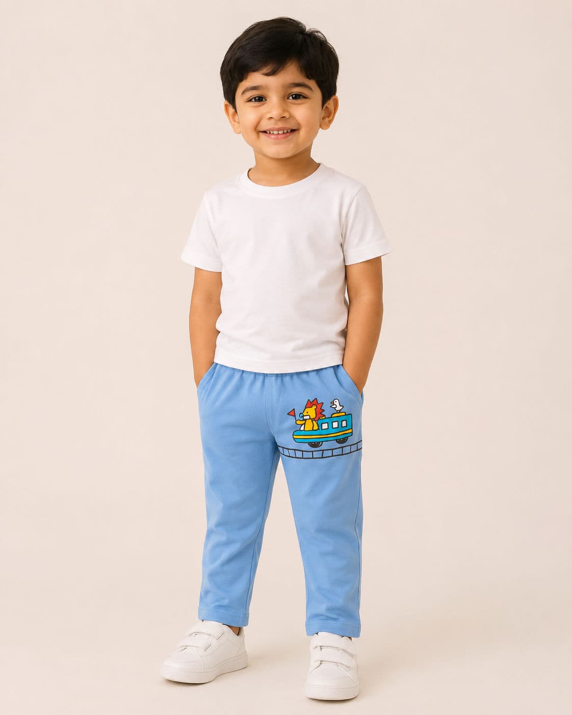 Kids Sky Blue Train Print Pajama Pant